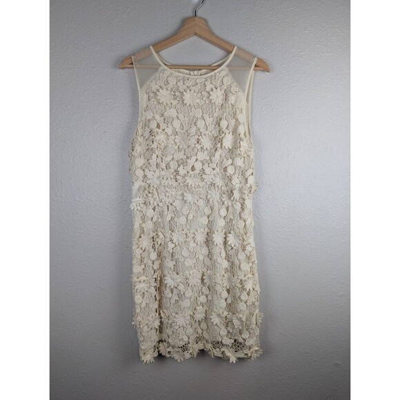 Anthropologie Thistlepearl Dress Floral Embroidered Beige 12 - Picture 1 of 8
